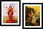DECOR ADVENTURES Goddess Lakshmi and Saraswati Devi by Raja Ravi Varma Wall Painting 14 x 18 Inch (Set of 2)