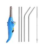 Blue Wonder Dolphine Shape Electric Gas Lighter With Stainless Steel Straw and Multicolour, Pack of 2