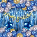 Happy Birthday Decorations for Boys- Golden Foil Banner, Blue Foil Curtain,Star Foil Balloons, Metallic Balloons -Decoration Items for Birthday Party, Birthday Decoration kit Combo-41Pcs