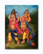 Tamatina Multicolor Religious Ganesh And Kartik Traditional Art Canvas Painting - 36X27 Inch