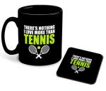 Whats Your Kick Theres Nothing I Love More Than Tennis Quotes Printed Black Patch Ceramic Coffee Mug With Coaster 325 ML