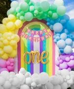 SpecialYou.in Rainbow Theme Birthday Decorations Items for 1 Year Old Baby Girl and Boy with Pastel Theme Balloons, HBD Banner and One Foil Banner- Pack Of 134 Items