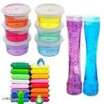 KHILONEWALA Combo of 12 Pcs Air Dry Clay Toy with 6 Crystal Slime and 2 Bottle Bubble Making Mud Slime for Kids Non Sticky and Safe Muticolored Slime and Clay (20 Pcs)