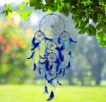 DULI Handmade Blue Feather Wall Hanging Dreamcatcher