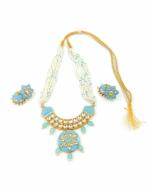 Bella Store Women Light Blue Golden Brass Meenakari Wedding Traditional Occasion Necklace Set