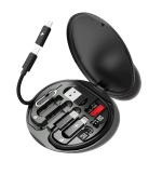 Mini Multi-Functional Fast Charging Data Cable Set for Apple, Android, Type C Charging with Retrieve Card Pin,Round Storage Box,Compact and Portable USB Data Cable Storage Box Travel Cable Set