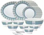 Larah Opalware Multicolor Present Borosil Tiara Crystal Opal Glass Dinner Set (Pack Of 33)