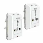 Polycab 3 Pin 6A Travel Universal Multi-Plug With Surge Protection And Indicator Socket, White -Pack of 2