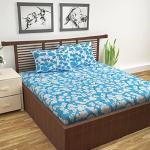 Divine Casa Sky Blue Floral Cotton Double Bed Sheet with 2 Pillow Covers (254 cm x 222 cm) - FU2023DB