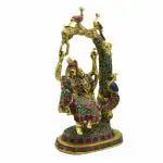 pujaNpujari Radha and Krishna Jhula Idol for Pooja Room- Jhula Radha Krishna Statue Standing and Playing Flute/Brass God Idols for Pooja