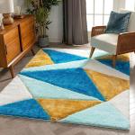 Hitex Carpet Polyester Blue Multi Soft Shinny Plain Shag Smooth Rug - 6 X 9