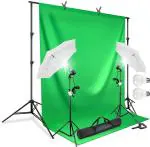 Viblitz Photography Continuous Umbrella Studio Light Lighting Kit with Chromakey Green Screen Photo Background Backdrop Stand Support System