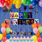 House of Banter Premium Avengers Superhero Theme Birthday Decoration 55pc Combo- 1pc Birthday Banner, 7pcs Cake tops, 7pcs Superhero Cutouts, 40pc Balloons, 2 Blue Curtains ( Avengers Superhero Birthday Theme Decoration for Boys, Girls, Kids Party )