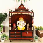 DZYN Furnitures Sacred Home Large Floor Rested Pooja Mandir without Door (Brown Gold)