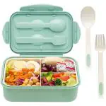 KARTUNBOX Plastic Lunch Box with Spoon Food Container Tiffin for Girls Boys School, Reusable Lunch Box for Office, Round (Green Lunch Box)
