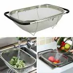 VDNSI Steel Adjustable Strainer Colander with Rubber Grip Handles Fine Mesh Colander (Silver)