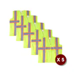 Robustt Polyster Fabric V Neck Green Reflective Safety Jacket|Safety Coat with Zipper Clousure and Pockets for Traffic,Sports,Construction Site(Pack of 5)