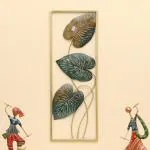 vedas Multicolour Metal Rectangular Ellena Three Leaf Wall Frame, Wall Art Sculpture for Living Room Bedroom, Hotel Office Home Decor (Size: 11 X 30 INCH)