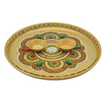 pujaNpujari Kundan Studded Colorful Pooja Aarti Thali for Home, Pooja Room, Diwali Pooja Thali Set and Housewarming Gift Steel (Multicolor)