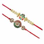 House And Crafts - Gold Metal Krishna Flower Lumba Joda Rakhi With Bhim Sister For Men And Boys (Pack Of 2)