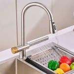 THOISEWELT Hotel Kitchen Sink Faucet Bar Sink Faucet Waterfall Shower with PullDown Tap 3 Multifunction Mode Sprayer Hot and Cold Water Supply Silver Color