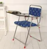 Essential world Wrought Iron Folding Study Chair with Cushion & Adjustable Writing Pad (Blue Color)