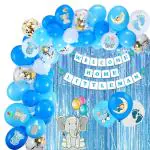 Party Propz Blue Foil Welcome Home Baby Decoration Kit Balloon, Paper Banner With Foil Curtain (Set Of 54)
