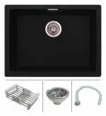 ZINZER Granite Quartz Kitchen Sink Single Bowl Model 24 x 18 x 8 Inches Kitchen Sink in Black Color with Drain Coupling, Basket, Drain Pipe and Installation Template