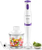 Longway Blendy Hand Blender with Chopper | Stainless Steel Blades | Detachable Anti Splash Plastic Foot | Perfect for Smooth Blends | 1 Year Warranty (300 W, Purple)