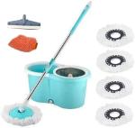 MAGICBUYS Combo Dry Magic Bucket with Steel Spinner Mop With 5 Refills Mop Set, Mop Refill, Kitchen Wiper, Glove ()