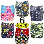Babymoon (Set of 6) Multicolor Reusable and Washable Pocket Cloth Diaper/Nappie (0-3 Y)