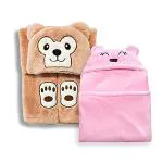 MyNewborn Baby Blanket - Pack of 2 (Pink Meow, Brown Bear) | Baby Basics | Hooded Towel