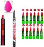 BUYTYA HDA36 Pro Waterproof Sketch Pen Eyeliner, Long Lasting Super Matte 5 in 1 Lipsticks, Beauty Blender Makeup Sponges, ADS Balm Green tea Matte Lipsticks