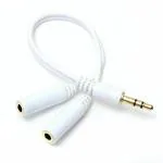 Yash Vision - White Y Cable - 3.5Mm Jack 1 Male To 2 Female Stereo Headphone Earphone Jack Y Splitter Auxiliary Audio Adapter Cable - Gold Plated