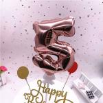 AMFIN (5 Number) Self-Inflating Mini Cake Toppers Balloon Cake Topper Happy Anniversary Birthday Foil Number Topper Birthday Cake Topper 5th Birthday Cake Decoration - Rose Gold