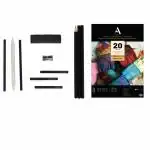 ArtRight Complete Artist' Sketching Set - 20 A5 Sketching Sheets, 3 Graphite Pencils, 3 Compressed Charcoal Sticks, 2 Graphite Sticks, Charcoal Block, Blending Stump & Sharpener