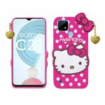 Indiacase Realme C21 Pink Rubber Shock Proof, Dual Protection, Silicone, 3D Catoon Kitty, Shock-Absorbent, Wireless Charging Compatible Cases & Covers