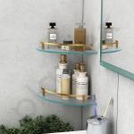Plantex Bathroom Side Corner Glass Shelf/Kitchen Glass Corner Shelf/Living Room Wall Mount Shelf with Brass Antique Railings and Brackets (9x9 Inches, Pack of 2 - Frosted)