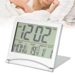 R-TEK Digital Travel Alarm Clock with White Backlight - Foldable Calendar Temperature Timer LCD Clock with Snooze Mode - Large Number Display, Battery Operated - Compact Desk Clock for All Ages