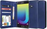 Unistuff Faux Leather Back Case Flip Cover for Samsung Galaxy J7 Prime with ID Card Slot | Foldable Kickstand | 2 Card Slot | 1 Cash Slot - Executive Blue, 61273