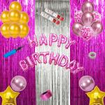 Bubble bells theme happy birthday wall decorations items kit combo pack set for girls|pink happy birthday letter foil balloon|pink round foil balloon| pink chrome balloons for decoration