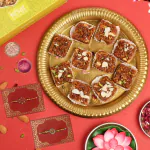 Dessert Drama Premium Sweet Gift Box Nut & Almond Mithai Dodha Barfi 400 gm Doda Barfi Sweet Box With 2 Rakhi Combo Set Brother Gift Rakshabandhan/Rakhi Sweeets