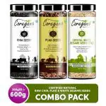 Coreganic Raw Chia Seeds,Flax Seed & Natural White Sesame Seeds (White Til) 200g (Pack of 3)