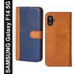 Knotyy Samsung Galaxy F14 5G Blue and Brown Faux Leather Back Cover Flip Cover (Pack of 1)