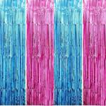 Propsicle 4 pcs 3ftx6ft Pink & Blue Foil Fringe Curtains Happy Birthday Party, Anniversary, Bachelorette, Baby Shower, Bridal Shower Decoration Item - Pack of 4