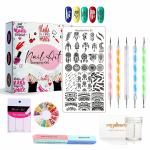 Royalkart Nail Art Kit For Women Professional 5 Dotting Pen Stamping Plate,Silicone Nail Stamper,Scraper,Nail Art Buffer,Fimo Clay Wheel,Finger Tip Guide