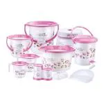Joyo Bathroom Set Jumbo Printed 10 Pcs (Bucket 25, Bucket 5, Pedal 1007, Tub No. 3, Round Patla, Mug 1100, Mug 1500, Gem Stand, Dust Pan, Soap Case) Pink colour