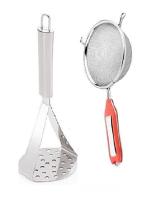 URBAN BUY Stainless Steel Potato Masher With Stainless Steel Soup Strainer Juice and Multicolour, Pack of 2