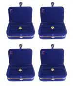 atorakushon Velvet Jewellery accessories Vanity Storage Earrings Studs Box Ring Box For Women's Pack of 4 Blue