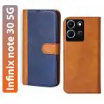 Knotyy Infinix Note 30 5G Blue and Brown Faux Leather Back Cover Flip Cover (Pack of 1)
